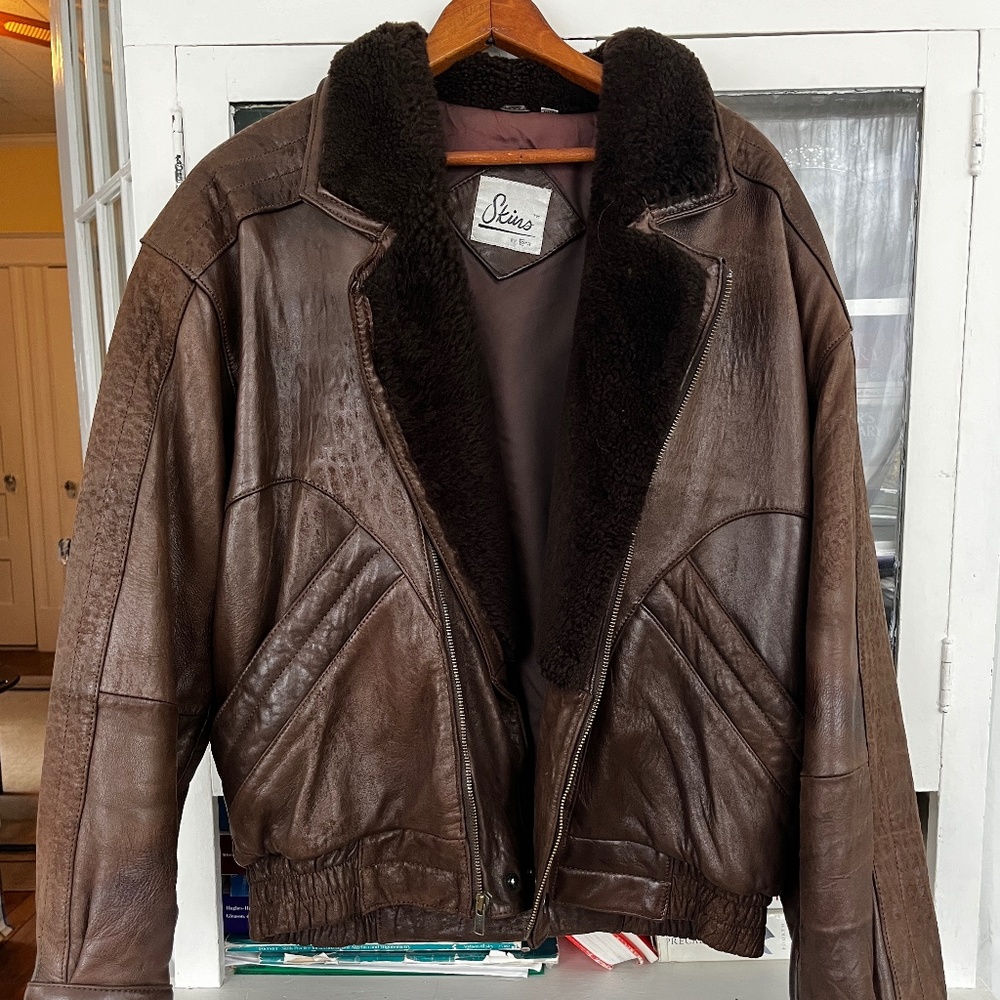 Genuine Leather Top Gun Bomber Jacket, Vintage, Silk Lined with Sherpa Collar